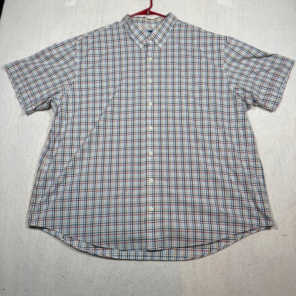 Arrow USA 1851 Mens 3XL Short Sleeve Plaid Button Down Shirt Blue Tan Red
